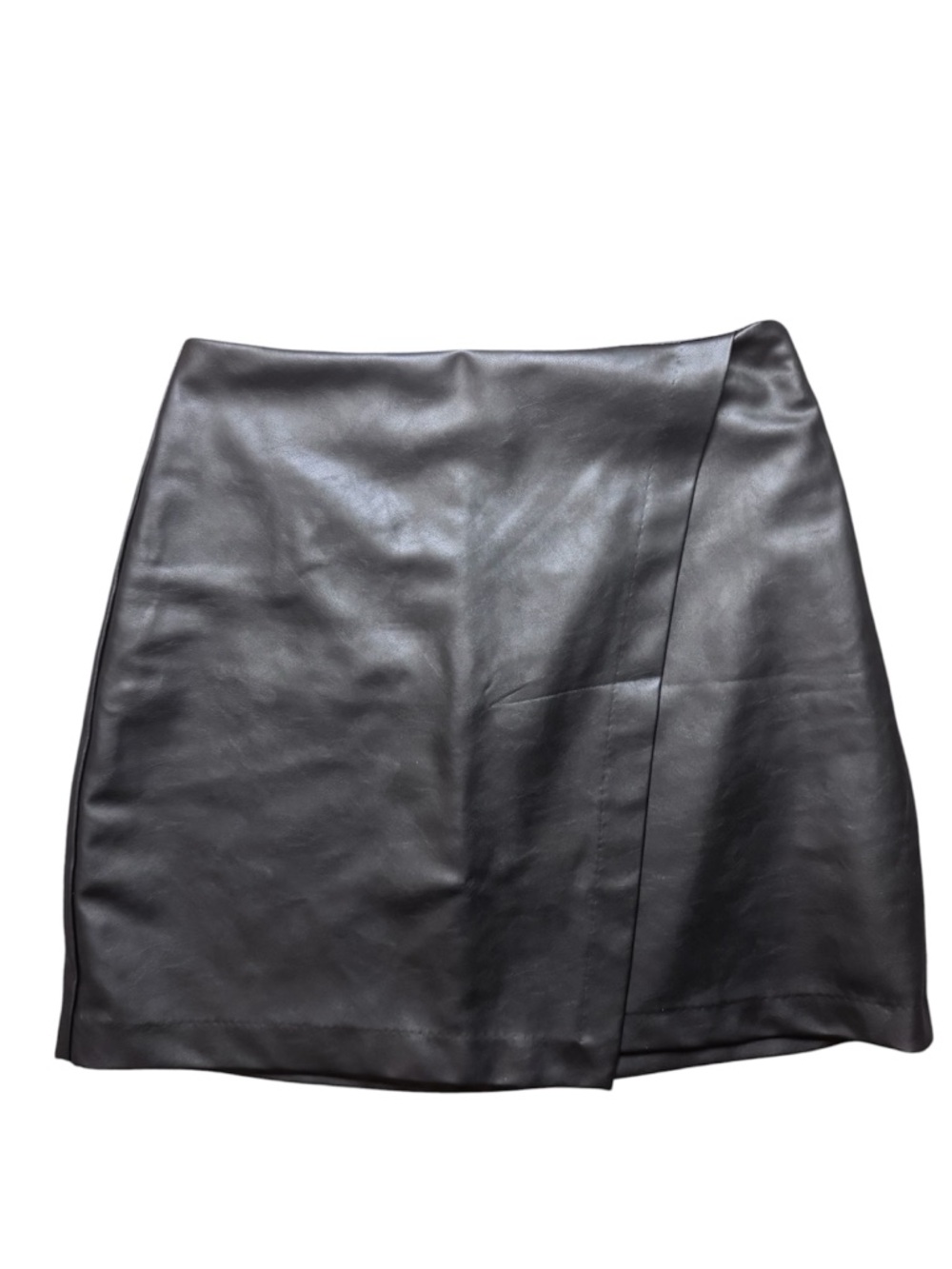 Old Navy Faux Leather Mini Skirt XS Black Wrap Style NWT